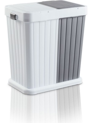 2'li Twins Kirli Çamaşır Sepeti Gri & Beyaz - Bas Aç Kapaklı