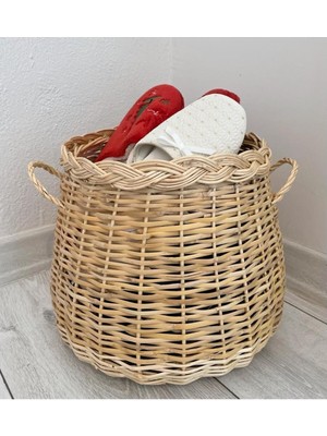 Mediterian Haki Hasır Terlik Sepeti, Şık ve Düzenli Evler İçin Mükemmel Seçim