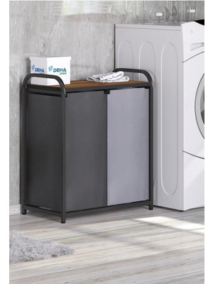 Mediterian İkili Renkli ve Beyaz Metal Çamaşır Sepeti, Banyo Düzenleyici, 50-99 L