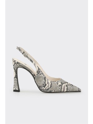 Gri Deri Kadın Topuklu Ayakkabı