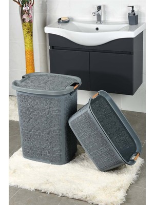 Mediterian Gri Plastik Çamaşır ve Kirli Sepeti, Pratik Ev Düzeni Aracı, 60 L