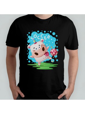 Pixxa Sevimli Futbolcu Inek Unisex %100 Pamuklu Bisiklet Yaka T-Shirt