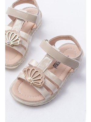 Papuccum Ortopedi Kız Çocuk Altın Incili Kaydırmaz Taban Sandalet