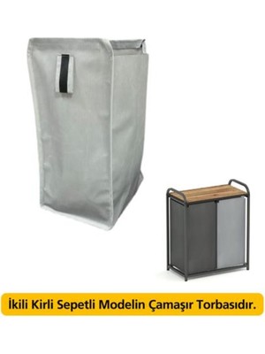 Mediterian Gri Çamaşır Sepeti Torbası, Hafif ve Pratik Tasarım, 60 L Kapasite