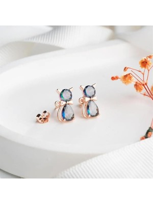 Vaoov 925 Ayar Gümüş Mistik Topaz Taşlı Kedi Küpe