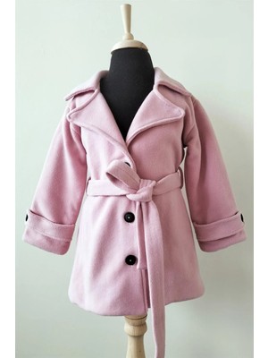 Kız Çocuk Müslin Astarlı Kuşaklı Polar Trençkot