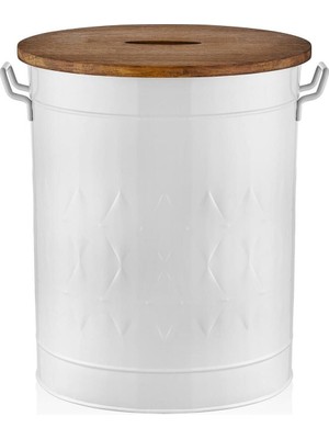 Mediterian Beyaz Metal Çamaşır Sepeti 54x43x35 cm, Prizma Tasarım, 60 L Hacim