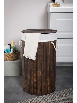 Mediterian Yuvarlak Bambu Çamaşır Sepeti, Şık ve Kullanışlı Ev Düzenleyici
