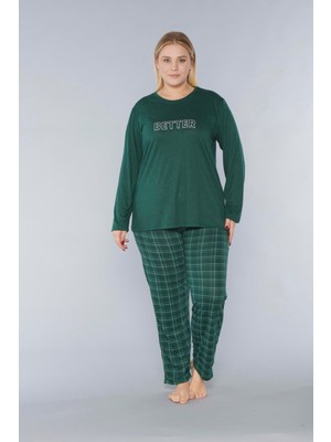 Büyük Beden Battal Uzun Kol Mevsimlik Pijama Takımı Viskon Alperi B790-31