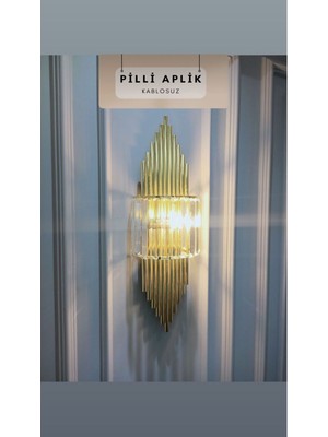 Pilli Aplik Gold Rengi Duvar Lambasi