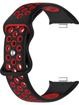 Adige  Xiaomi Redmi Watch 4 Uyumlu Kordon Delikli Silikon Siyah Kırmızı