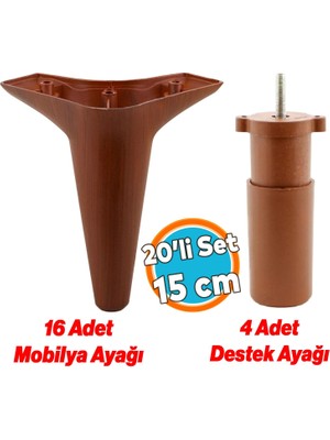 Mobilya Kanepe Koltuk Tv Ünitesi Destek Ayağı 15 cm Kahverengi Ayakları 20'li Set