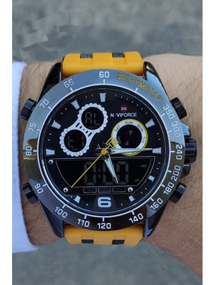 Naviforce Dijital Analog Sarı Kayışlı Alarm Aydınlatmalı Casual Erkek Kol Saati