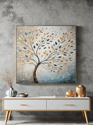 Altın Yapraklı  Ağaç Kanvas Tablo