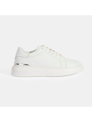 Erkek Beyaz Bağcıklı Deri Günlük Ayakkabı