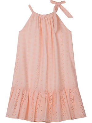 Antebies Pembe Dantelli Büzgü Detaylı Ayarlanabilir İnce Askılı Kız Çocuk Elbise
