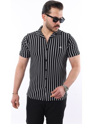 Erkek Kısa Kollu Slim Fit Yazlık Çizgili Gömlek