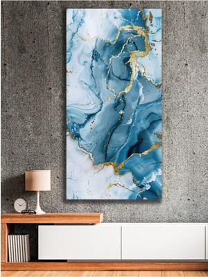 Altın Işıltılı Mavi Mermer Desenli Kanvas Tablo