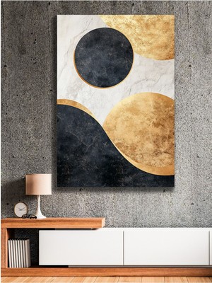 Siyah Gold Daireler Kanvas Tablo