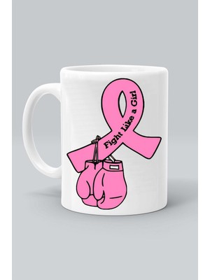 Fight Like A Girl Pembe Boks Eldiven Kız Gibi Dövüş Baskılı Beyaz Klasik Kupa Bardak