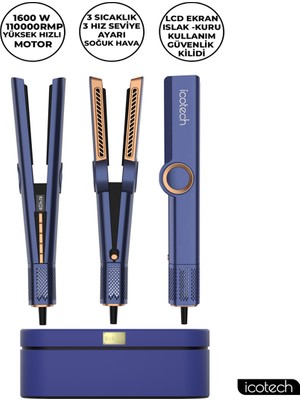 Icotech HS50 Pro Mavi Airflow Saç Düzleştirici Saç Şekillendirici Saç Maşası Airstrait