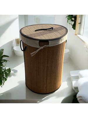 Bambu Çamaşır Sepeti Katlanır Yuvarlak - 326