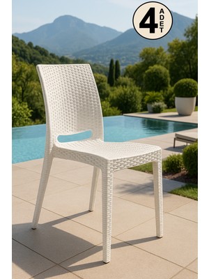 Sandalie Beyaz Rattan Sandalye 4 Adet Balkon-Bahçe-Teras İçin Dayanıklı Polipropilen