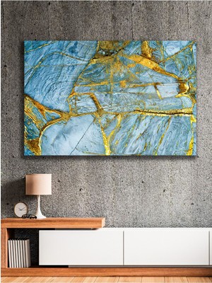 Gold ve Mavi Tonlarında Mermer Desenli Kanvas Tablo