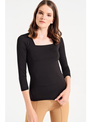 Jument Kare Yaka Truvakar Kol Şık Body Bluz-Sax