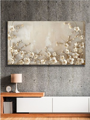 Beyaz Çiçek Açan Narin Dallar Kanvas Tablo