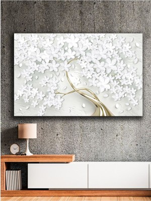 Altın Gövdeli Beyaz Çiçekler Kanvas Tablo