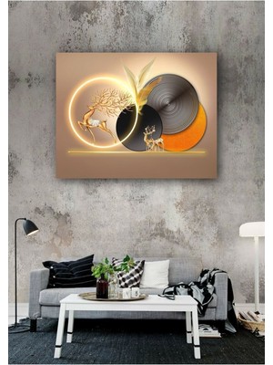 Altın Geyikler Dekoratif Kanvas Duvar Tablo