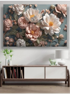 Kabartma Görünümlü Lüks Siyah Çiçekler Dekoratif Kanvas Duvar Tablo