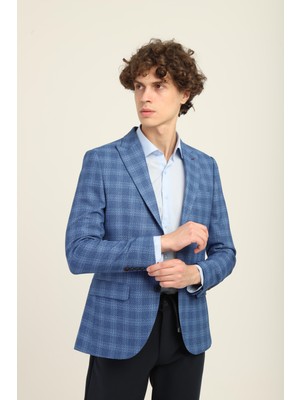 Agustini Lacivert Kareli Slim Fit Ceket İki Düğme Erkek Kullanımı İçin Konforlu Tasarım