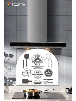 Cam Ocak Arkası Koruyucu | Oval Şekilli | Bakery Fresh | 52CM x 60CM