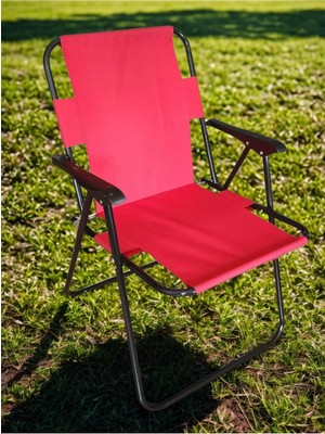 Eliosa Kamp Sandalyesi Plastik Kollu Katlanır Kamp Sandalyesi - Kırmızı 1 Adet