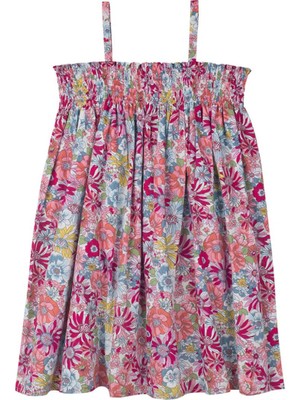 Antebies Çok Renkli Çiçek Desenli Gipeli Göğüs Detaylı Askılı Kız Çocuk Elbise