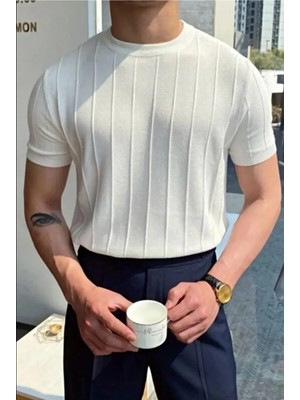 Cool Tarz Beyaz Erkek Yuvarlak Yaka Kısa Kollu Akrilik Tişört Günlük Kullanım İçin