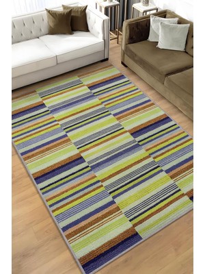 Homshtag Çizili Yeşil Renkli Halı Mutfak Halısı Çizgili Oturma Odası Halısı Retro Tarzı Salon Halısı