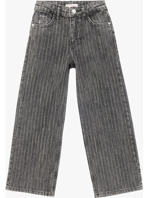 Koton Pamuklu Çizgili Düğmeli Cepli Geniş Paça Jean Pantolon