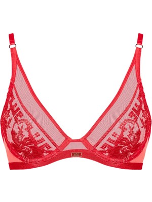 Aubade Rules Of Attraction Balenli Üçgen Sütyen, Şeffaf Tül, Fransız Nakışı, Altın Detaylı Askılar ve Takı Süslemeli Dekolte