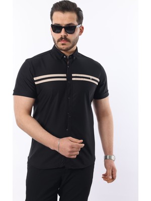 Erkek Kısa Kollu Slim Fit Yazlık Çift Çizgili Gömlek