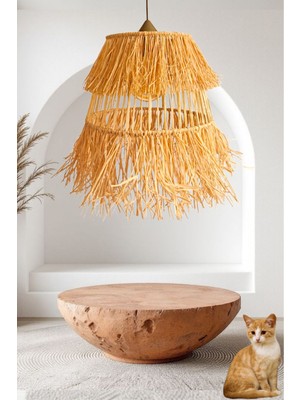 Hasır Bohem Rafya Avize , Gold Duylu