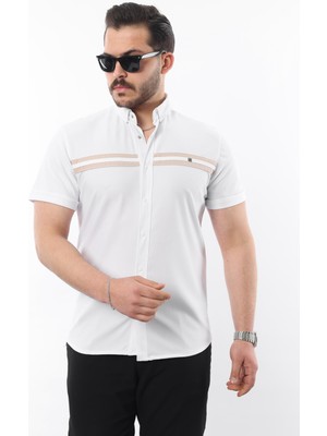 Erkek Kısa Kollu Slim Fit Yazlık Çift Çizgili Gömlek