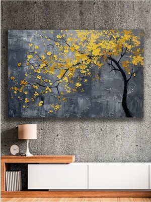Soyut Modern Gold Detaylı Sonbahar Ağacı Kanvas Tablo