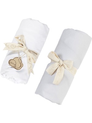 Tiny Lamb Organik Beyaz - Gri Renk Lastikli Bebek Çarşafı 60X120CM - 2 Adet