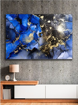 Derin Mavi ve Işıltılı Altın Dokunuşlu Kanvas Tablo