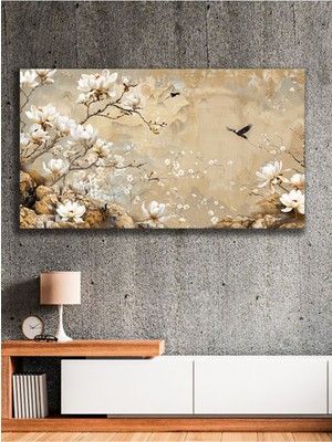 Uçan Kuşlar ve Zarif Açan Çiçekler Kanvas Tablo
