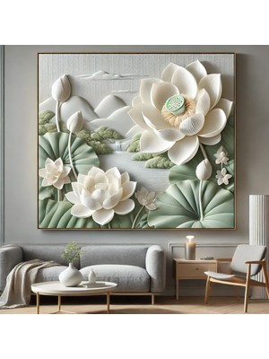 Modern Soyut Kabartma Görünümlü Çiçek Kanvas Tablo