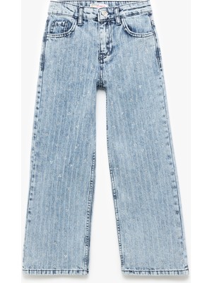 Koton Pamuklu Cep Detaylı Çizgili Geniş Paça Simli Denim Pantolon